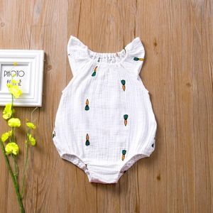 Baby meisje vouw print cartoon patroon jumpsuit (kleur: witte radijs grootte: 100)