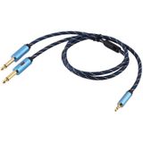 EMK 3.5mm Jack Male to 2 x 6.35mm Jack Male Gold Plated Connector Nylon Braid AUX Cable for Computer / X-BOX / PS3 / CD / DVD  Cable Length:1m(Dark Blue)