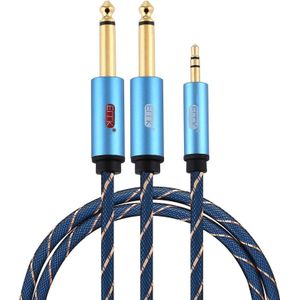 EMK 3.5mm Jack Male to 2 x 6.35mm Jack Male Gold Plated Connector Nylon Braid AUX Cable for Computer / X-BOX / PS3 / CD / DVD  Cable Length:1m(Dark Blue)