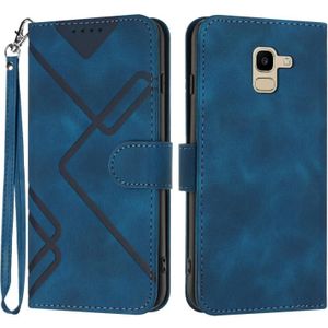 Voor Samsung Galaxy A8 2018 Lijnpatroon Skin Feel Leather Phone Case(Koningsblauw)