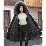 Mid-length Large Fur Collar Patded Coat Jacket (kleur: Dark Green Size: XXXL)