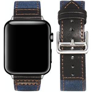 Sliver Gesp Lederen Strap voor Apple Watch Series 7 45mm / 6 & SE & 5 & 4 44mm / 3 & 2 & 1 42mm (blauw + zwart)
