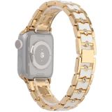 Grote Diamond Three-Bead Staal Strap Horlogeband voor Apple Watch Series 7 41mm / 6 & SE & 5 & 4 40mm / 3 & 2 & 1 38mm (Gold + White)