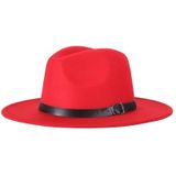 Men Fedoras Women Jazz Hat Black Woolen Blend Cap Outdoor Casual Hat(Red)