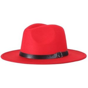 Men Fedoras Women Jazz Hat Black Woolen Blend Cap Outdoor Casual Hat(Red)