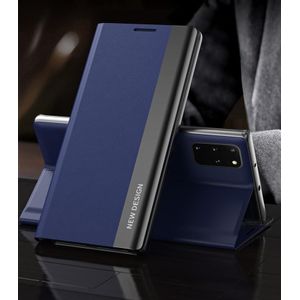 For Samsung Galaxy S20 FE Side Electroplated Magnetic Ultra-Thin Horizontal Flip Leather Case with Holder(Dark Blue)