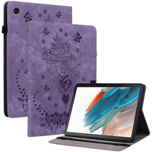 Voor Samsung Galaxy Tab A8 10.5 2021 X205 Vlinder Rose Reliëf Lederen Smart Tablet Case(Paars)