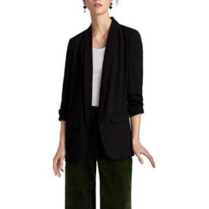 Women Solid Color Buckleless Slim Casual Suit (Color:Black Size:L)