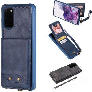 For Galaxy S20+ Vertical Flip Shockproof Leather Protective Case with Short Rope  Support Card Slots & Bracket & Photo Holder & Wallet Function(Blue)