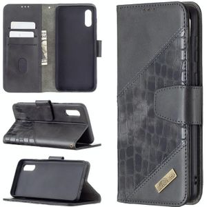 For Samsung Galaxy A02 / M02 Matching Color Crocodile Texture Horizontal Flip PU Leather Case with Wallet & Holder & Card Slots(Black)