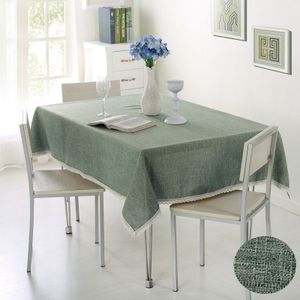 Decorative Tablecloth Imitation Linen Lace Table Cloth Dining Table Cover  Size:130x130cm(Olive Green)