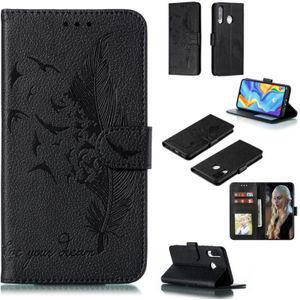 Feather Pattern Litchi Texture Horizontal Flip Leather Case with Wallet & Holder & Card Slots For Huawei P30 Lite(Black)
