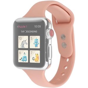 For Apple Watch 5 & 4 44mm / 3 & 2 & 1 42mm Thin Silicone Double Buckle Replacement Wrist Strap(Retro Rose)