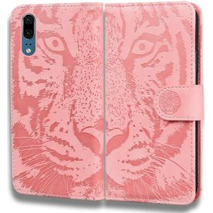 For Huawei P20 Tiger Embossing Pattern Horizontal Flip Leather Case with Holder & Card Slots & Wallet(Pink)