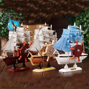 P0921 Music Sailing Boat Mediterranean Style Music Box Wooden Craft Decoration Couple Birthday Christmas Gift  Random Color Delivery