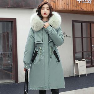 Mid-length Large Fur Collar Patded Coat Jacket (kleur: Groen Maat: XL)