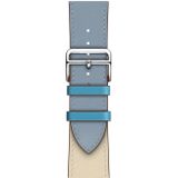 Two Color Single Loop Leather Wrist Strap Watchband for Apple Watch Series 3 & 2 & 1 38mm  Color:Grey Blue+Pink White+Ice Blue