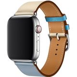 Two Color Single Loop Leather Wrist Strap Watchband for Apple Watch Series 3 & 2 & 1 38mm  Color:Grey Blue+Pink White+Ice Blue