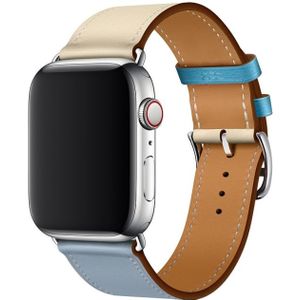Two Color Single Loop Leather Wrist Strap Watchband for Apple Watch Series 3 & 2 & 1 38mm  Color:Grey Blue+Pink White+Ice Blue