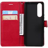 For Sony Xperia 5 III Solid Color Horizontal Flip Protective Leather Case with Holder & Card Slots & Wallet & Photo Frame & Lanyard(Red)