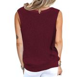 Effen kleur Diepe V-hals Backless Gebreide Vest T-shirt voor dames (kleur: Wijnrood Maat: S)