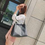 2 in 1 Soft Leather Women Bag Set Luxury Fashion Design Shoulder Bags Big Casual Bags Handbag(Dark Grey)