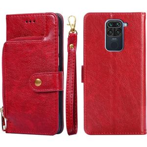 Zipper Bag PU + TPU Horizontal Flip Leather Case with Holder & Card Slot & Wallet & Lanyard For Xiaomi Redmi Note 9(Red)