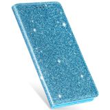 For iPhone X / XS Ultrathin Glitter Magnetic Horizontal Flip Leather Case with Holder & Card Slots(Sky Blue)