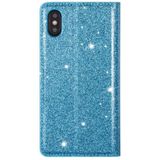 For iPhone X / XS Ultrathin Glitter Magnetic Horizontal Flip Leather Case with Holder & Card Slots(Sky Blue)