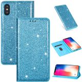 For iPhone X / XS Ultrathin Glitter Magnetic Horizontal Flip Leather Case with Holder & Card Slots(Sky Blue)