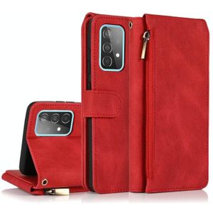 For Samsung Galaxy A52 5G Skin-feel Crazy Horse Texture Zipper Wallet Bag Horizontal Flip Leather Case with Holder & Card Slots & Wallet & Lanyard(Red)