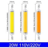 118mm 20W R7S LED COB Dimmer Glazen lamp Dubbelzijdig horizontaal plug-in licht (220V warm wit licht)