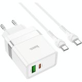 hoco N21 PD 30W Type-C / USB-C + QC 3.0 USB Mini Fast Charger with Type-C / USB-C to Type-C / USB-C Data Cable  EU Plug(White)