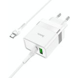 hoco N21 PD 30W Type-C / USB-C + QC 3.0 USB Mini Fast Charger with Type-C / USB-C to Type-C / USB-C Data Cable  EU Plug(White)