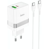 hoco N21 PD 30W Type-C / USB-C + QC 3.0 USB Mini Fast Charger with Type-C / USB-C to Type-C / USB-C Data Cable  EU Plug(White)