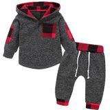 Hoodies Peuter Plaid Hooded Tops Long Pants Kids Set  Kid Size:80cm (Donkergrijs)