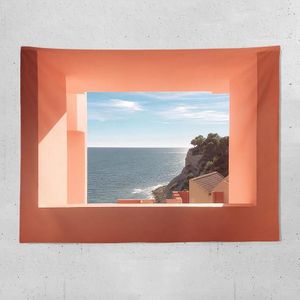 Sea View Window Background Cloth Fresh Bedroom Homestay Decoration Wall Cloth Tapestry  Size: 150x130cm(Window-4)