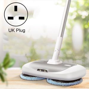Draadloze elektrische roterende dweil vloer scrubber huishouden handheld water spray reiniging multifunctionele dweil UK Plug (Wit)