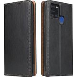 Voor Samsung Galaxy A21s Fierre Shann PU Genuine Leather Texture Horizontale Flip Lederen kast met Holder & Card Slots & Wallet(Zwart)