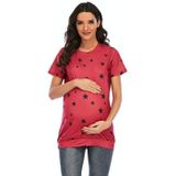 Gedrukte T-shirt met korte mouwen Plus Size Zwangerschapskleding (Kleur: Rood Grootte: S)