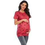 Gedrukte T-shirt met korte mouwen Plus Size Zwangerschapskleding (Kleur: Rood Grootte: S)