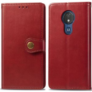 Retro Solid Color Leather Buckle Mobile Phone Protection Leather Case with Lanyard & Photo Frame & Card Slot & Wallet & Bracket Function for Motorola Moto G7 Play(Red)