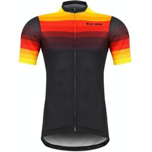 WEST BIKING YP0206164 Summer Polyester Breathable Quick-drying Round Shoulder Short Sleeve Cycling Jersey for Men (Color:Orange and Black Size:XL)