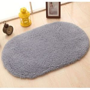 Faux Fur Rug Anti-slip Solid Bath Carpet Kids Room Door Mats Oval  Bedroom Living Room Rugs  Size:50x80cm(Silver Gray)