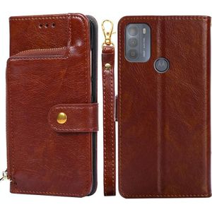 For Motorola Moto G50 Zipper Bag PU + TPU Horizontal Flip Leather Case with Holder & Card Slot & Wallet & Lanyard(Brown)