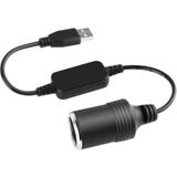 Car Converter Adapter Wired Controller USB to Cigarette Lighter Socket 5V to 12V Boost Power Adapter Cable(Black)