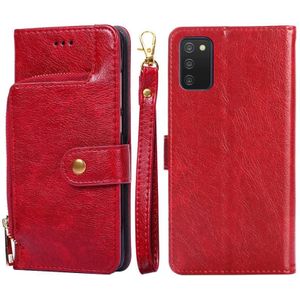 For Samsung Galaxy A03s (166.5mm) Zipper Bag Horizontal Flip Leather Phone Case with Holder & Card Slots & Lanyard(Red)