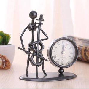 2 PCS Iron Stainless Steel Small Table Clock Retro Personality Clock Birthday Gift(C62 Cello Clock)