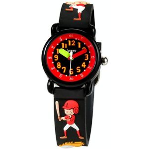 JNEW A335-86131 Children Cartoon 3D Baseball Boy Silicone Strap Waterproof Quartz Watch( Black)