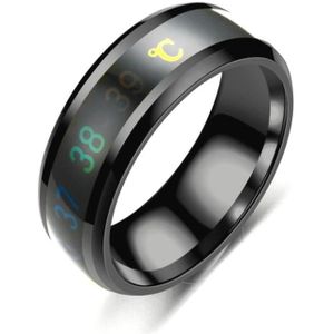 6 PCS Smart Temperature Ring Stainless Steel Personalized Temperature Display Couple Ring Size: 7(Black)